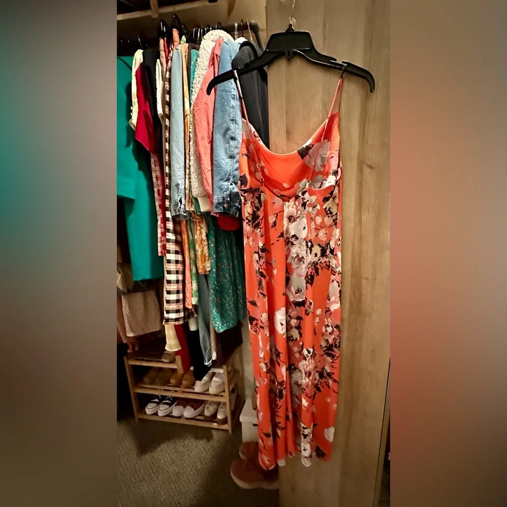 ABS Allen Schwartz, size 6, orange floral print strappy dress - Picture 2 of 6